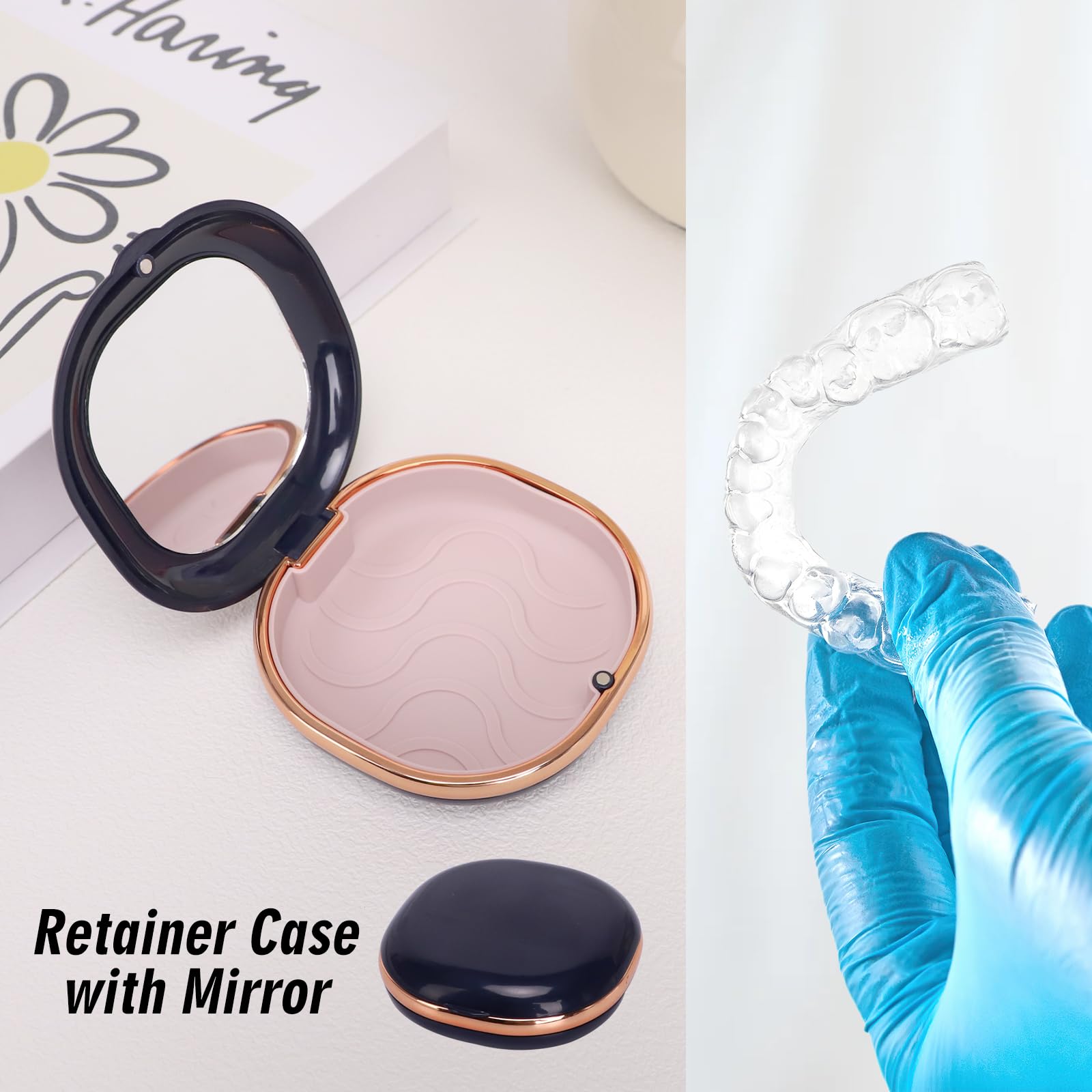 Lot de 2 étuis de retenue avec miroir, étui de retenue avec outils de retrait pour alignement Invisalign, boîte de prothèse dentaire portable, protège-dents, étuis de voyage, boîte