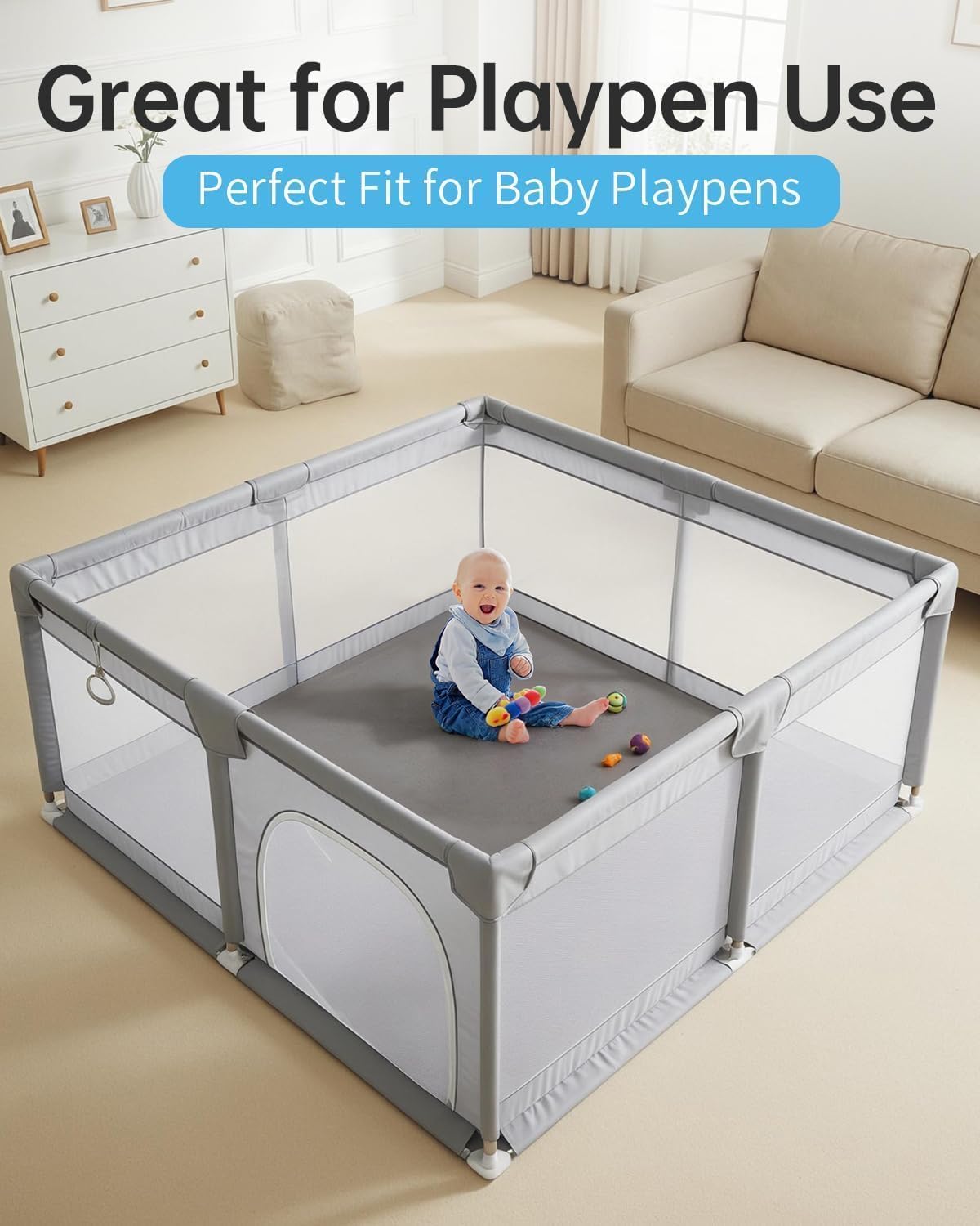 Baby Play Mat for Floor Playpen Mat 1.3" Thick Elasti-Foam Padded Cushioning Non-Slip Backing Safe Playroom Tatami-Style Nursery Mat for Tummy Time & Crawling for Babies Toddlers Infants