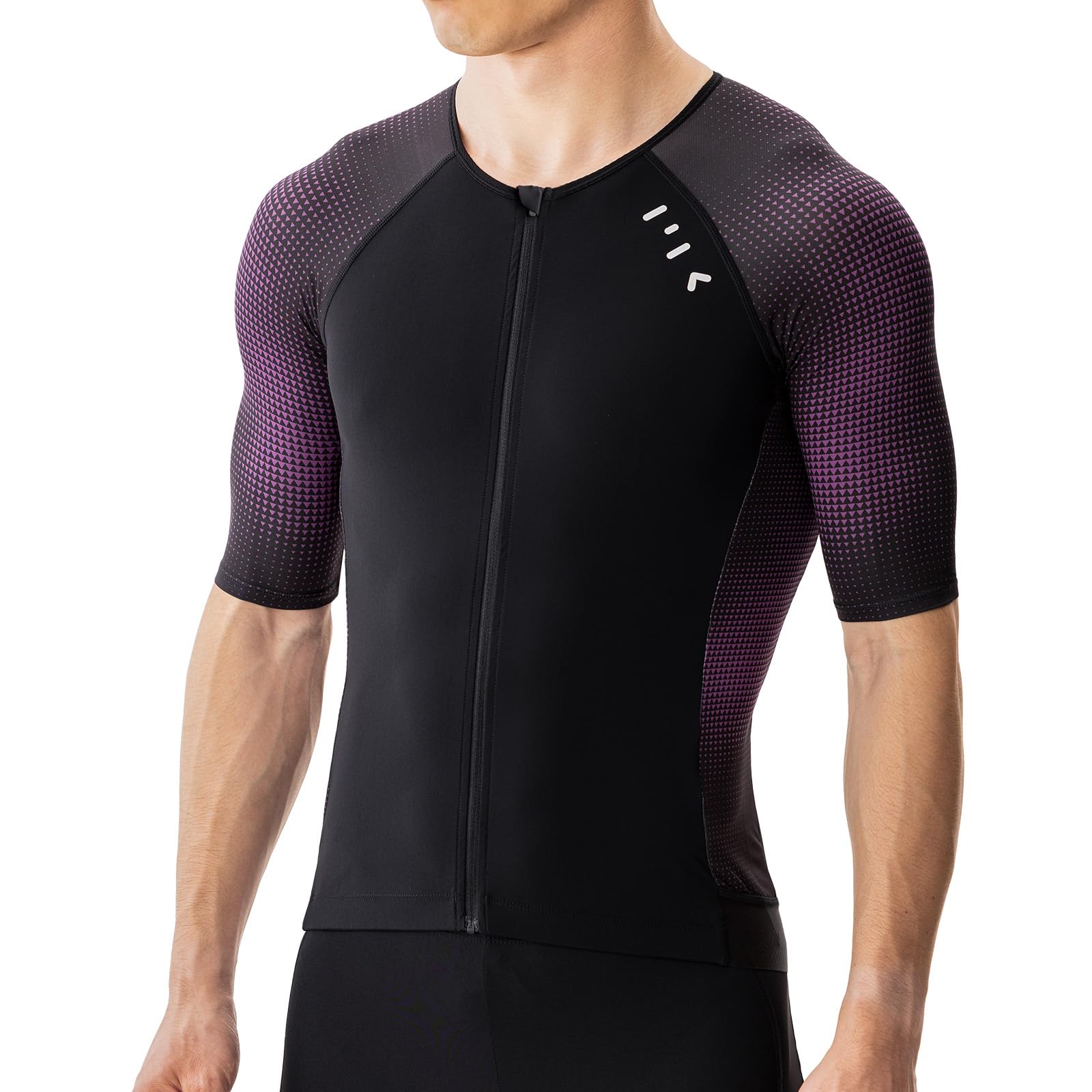MY KILOMETRE Camiseta de Manga Corta para Triatlón Hombre - Maillot de Ciclismo con Cremallera Completa y 2 Bolsillos