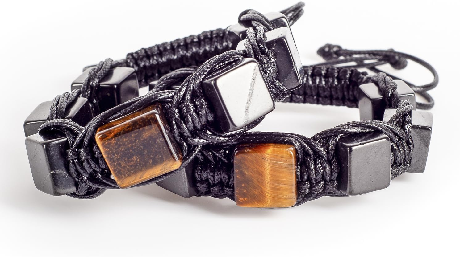 Shungite Bracelet with Gemstones - Brutal Jewelry for Men - Arachne Style - Brided Dense Beaded - Adjust Wirst Size - Real Shungite Stone Type II - Image 6