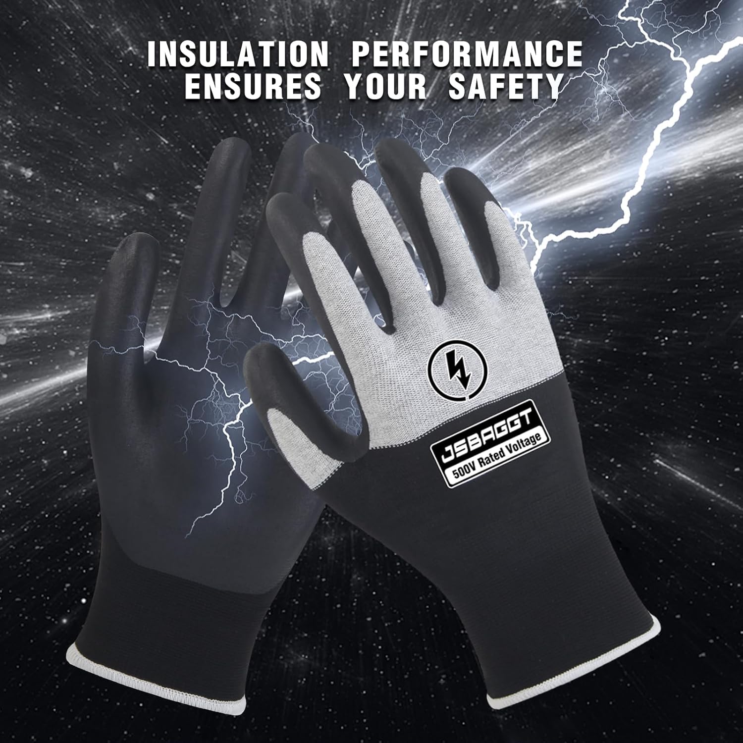 Electrical Insulated Gloves 500V-3PC Voltage Resistance Electrician High Voltage Insulation Work Gloves Flame Retardant & Rubber Non-Slip Grip for Electrical Work (Black and White)