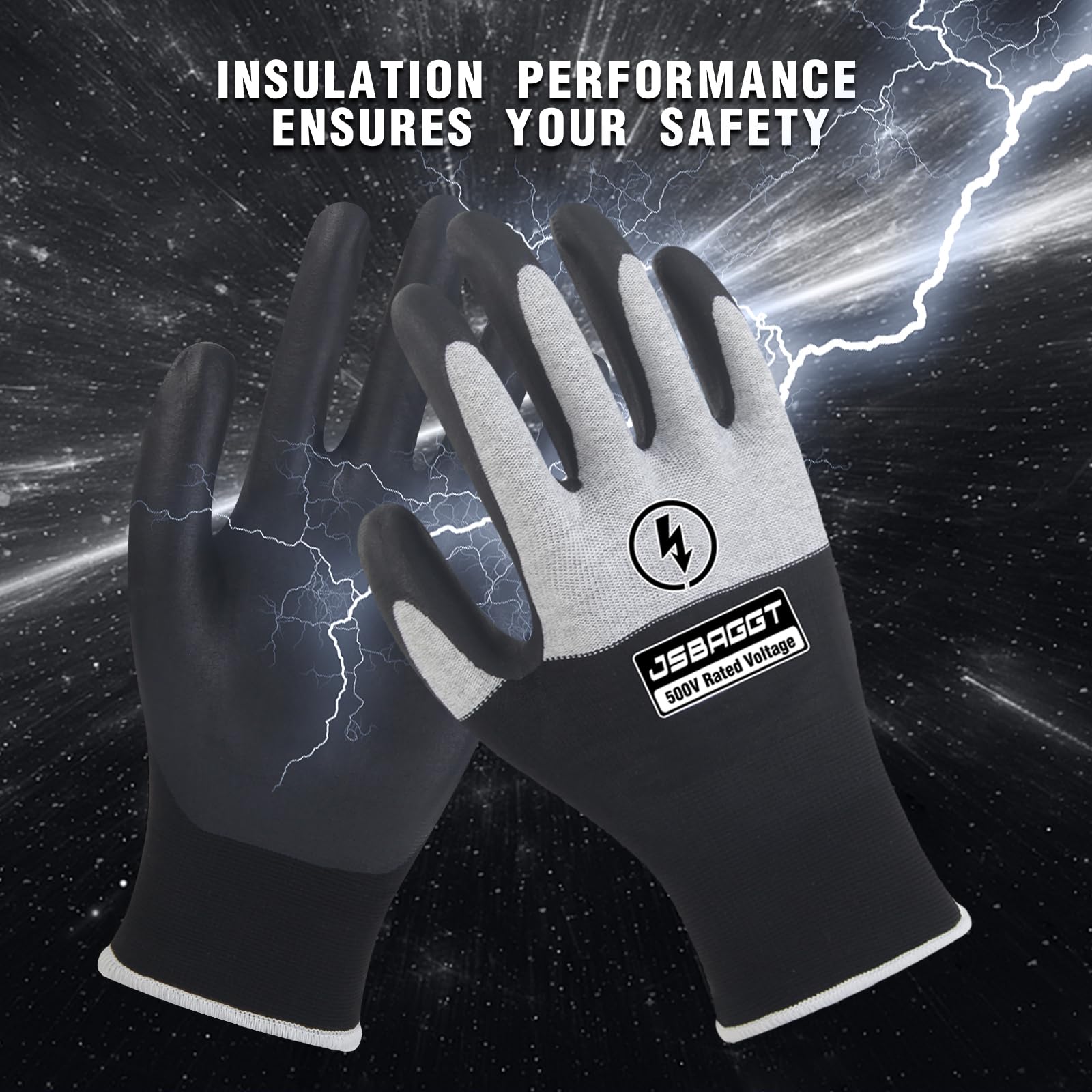 Elektrisch isolierte Handschuhe, 500 V, 1 Stück, Spannungswiderstand, Hochspannungs-Isolierung, feuerhemmend, rutschfester Gummigriff für elektrische Arbeiten (weiß und schwarz)