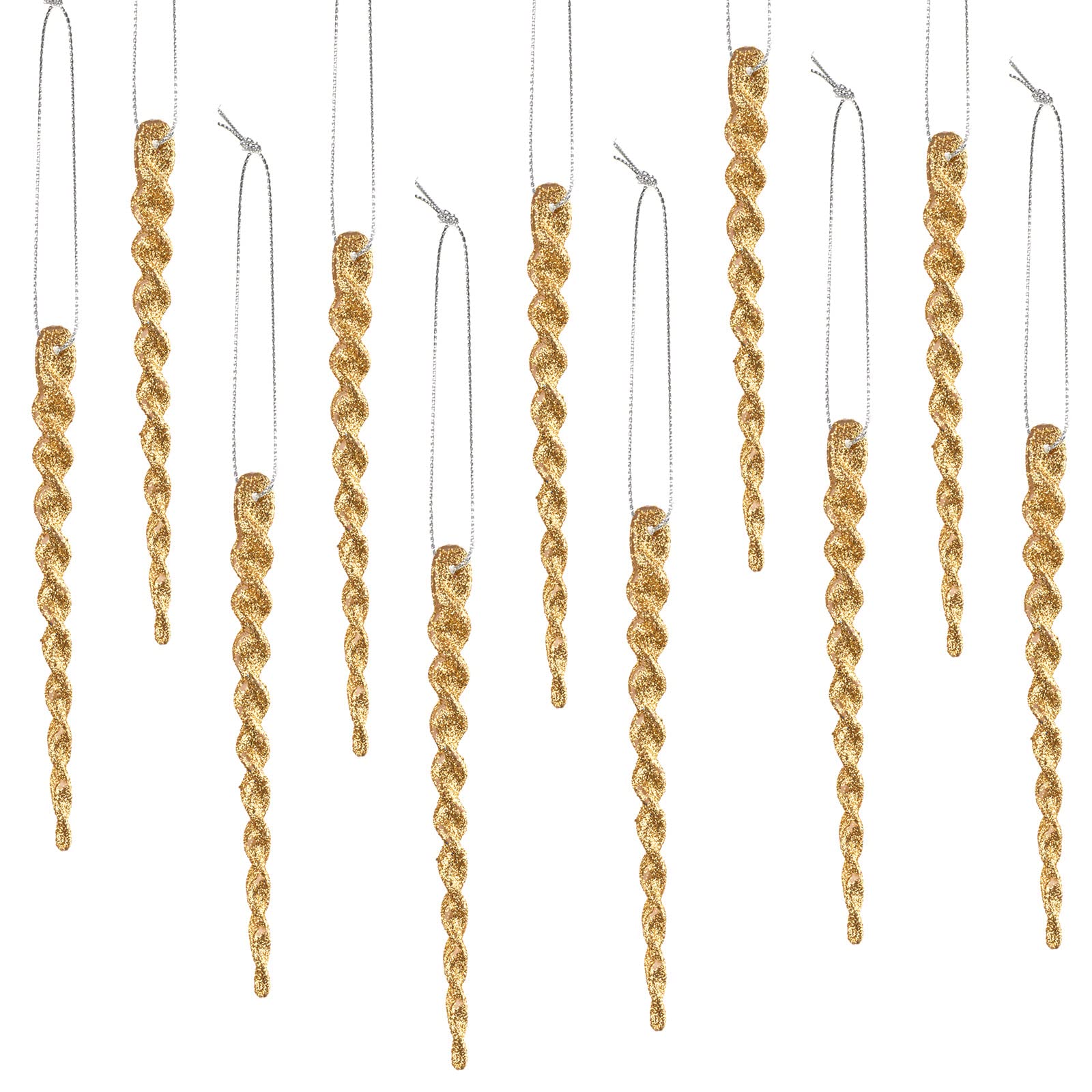 Stalactites en plastique doré incassables lot de 50 suspensions torsadées de Noël 15 cm