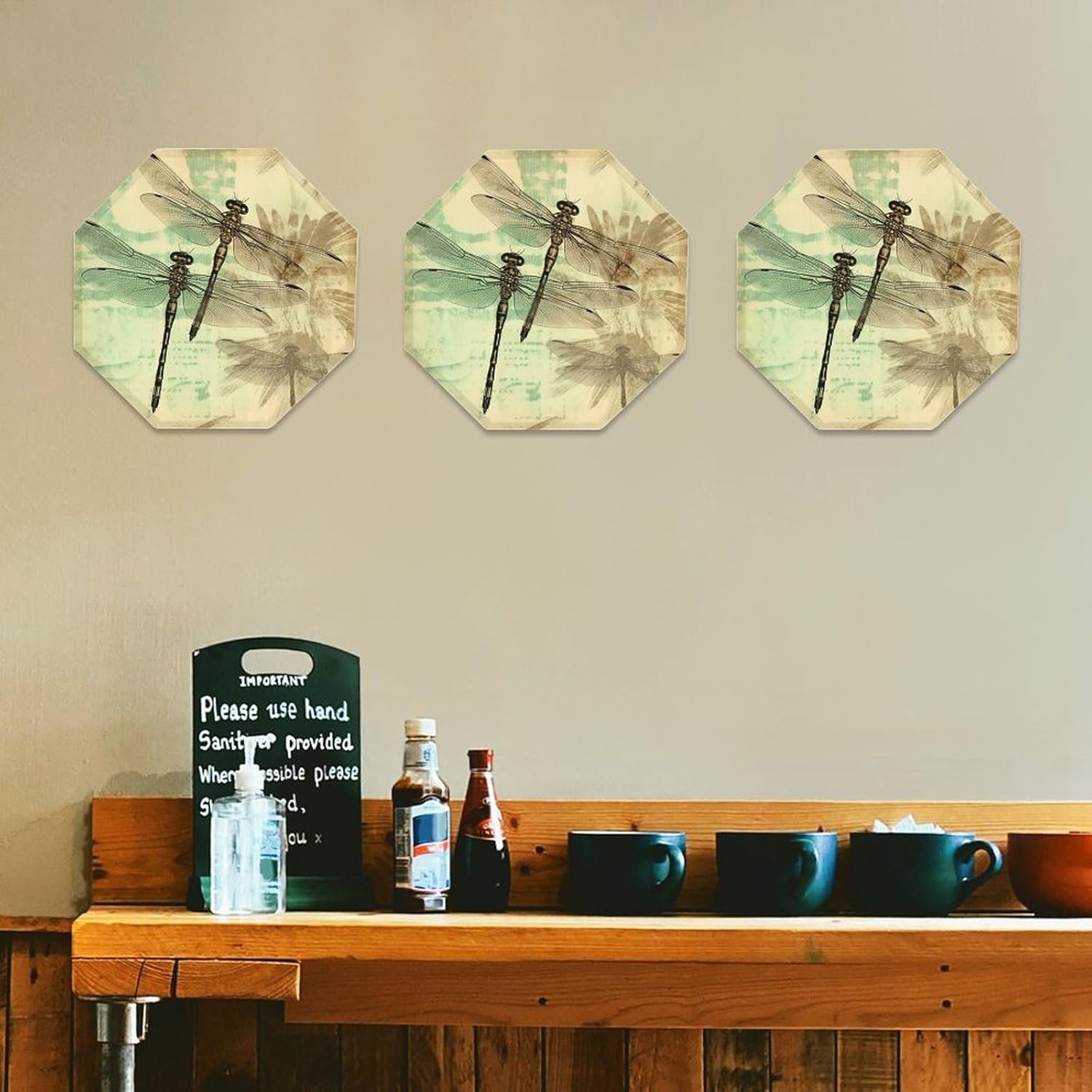 Ctagon Metal Sign for Home, Modern Display Plate for Kitchen, Dragonfly Dragonflies Vintage Plates Accent Hanging Wall Decorations 3PCS for Living Room, Bedroom, Hallway, Hotel