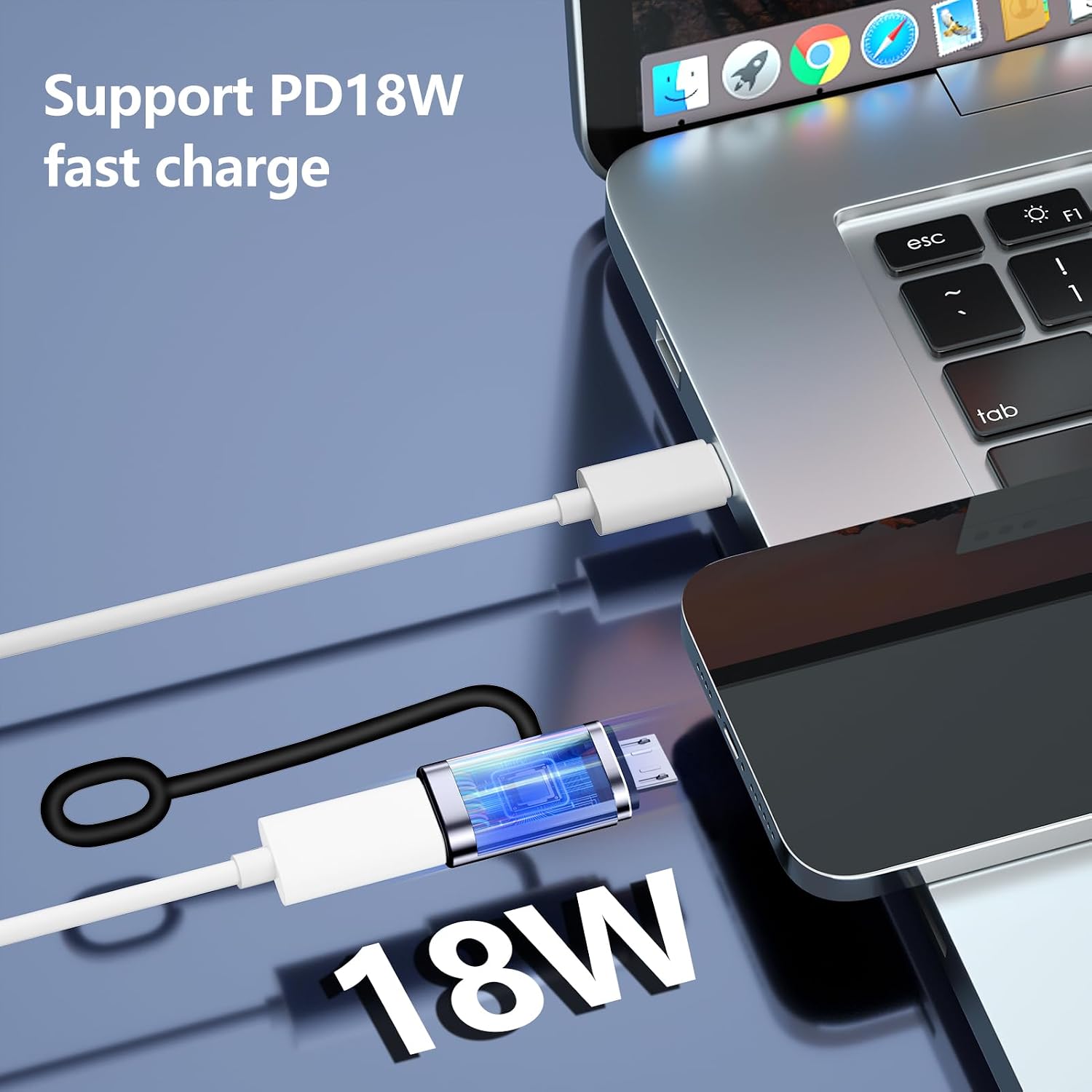 USB C to Micro USB Adapter, 4 Packs, Supports 18W Fast Charging and Data Transfer, Suitable for USB C Socket to Micro Plug Adapter, not Suitable for Headphones, Gray