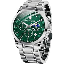 SAPPHERO Mens Watches Stainless Steel Chronograph Waterproof Quartz-Business Casual Dress Watch for Men Luminous Date Gold/Silver/Black Design-Easy-to-Read Luxury Dial-Leather Unique Elegant Gift