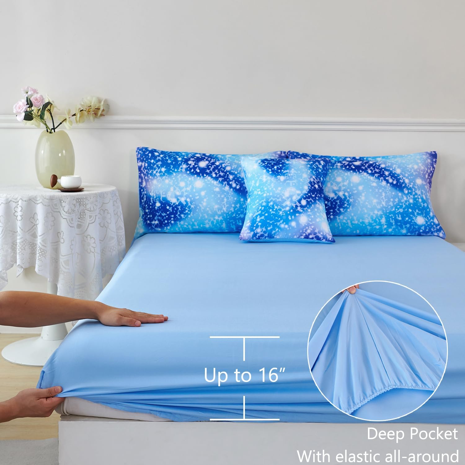PERFEMET Blue Twin Comforter Set for Girls, 6 Pieces Twin Bed in A Bag, 3D Colorful Kids Bedding Comforter Set with Sheets, Tie Dye Ombre Fluffy Teen Girl Bed Set (Blue, Twin)