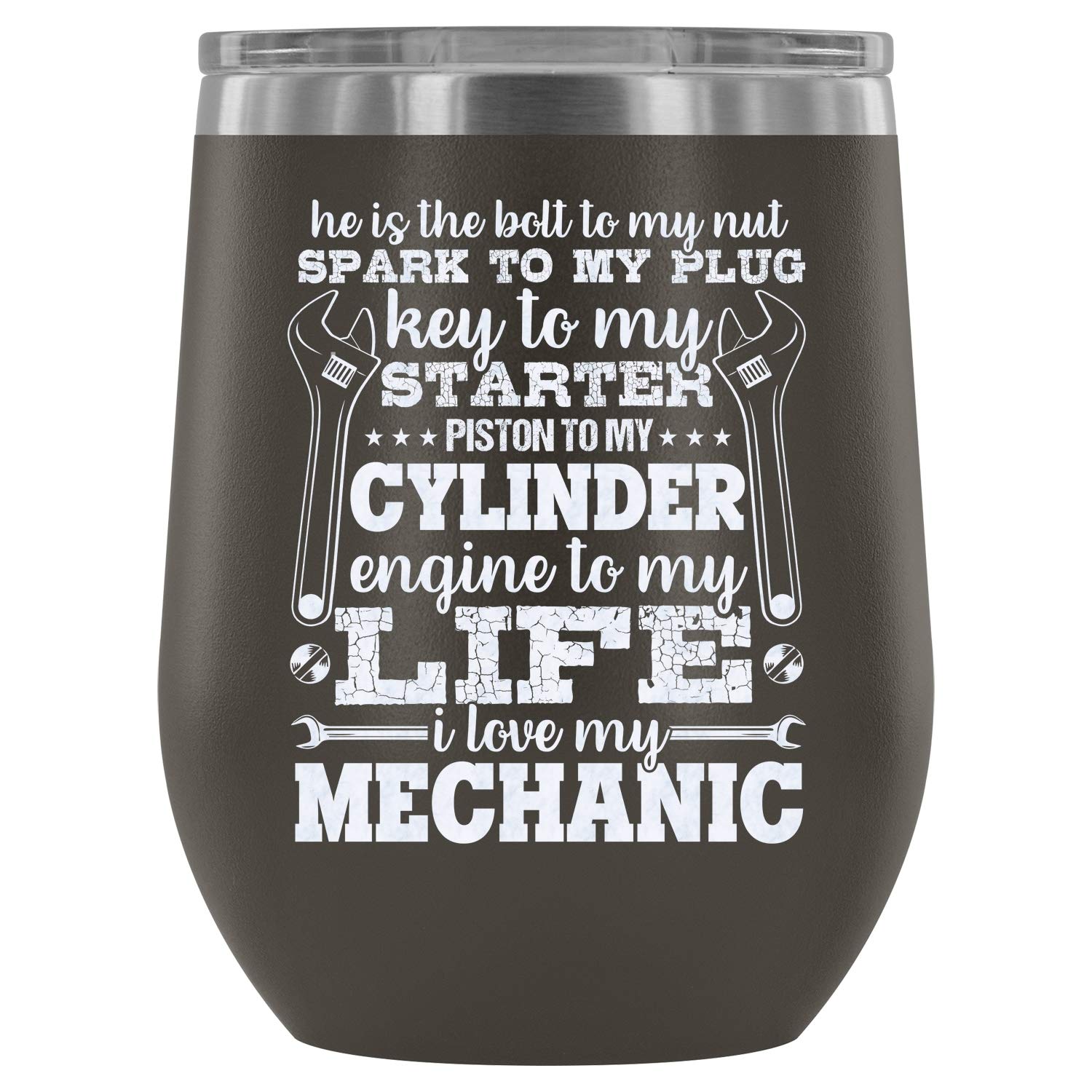 MISOSTORE Stainless Steel Tumbler Cup with Lids for Wine, I Love My Mechanic Wine Tumbler, I Love My Life Vacuum Insulated Wine Tumbler (Wine Tumbler 12Oz - Pewter)