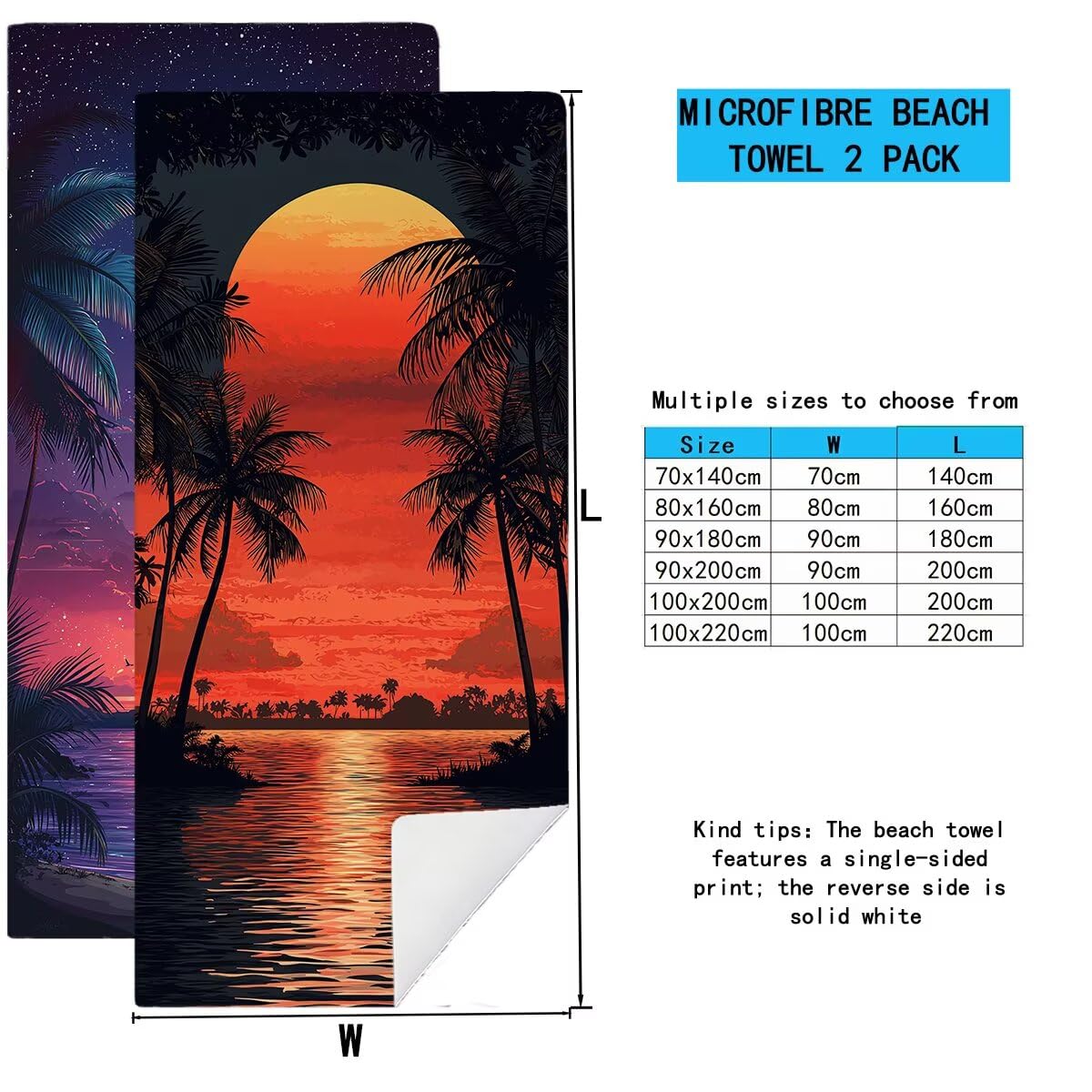 Telo Mare Microfibra, Telo Mare Grande 100x220cm 2 Pezzi, Asciugamano Palestra Donna Asciugatura Rapida, Antisabbia Asciugamano Microfibra, Leggero Asciugamani Palestra per Regalo (Paesaggio) -4378