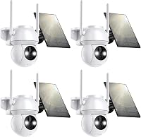 TOVDOR Solar Wireless Outdoor Security Camera 2K HD 360° View 4-Pack: Color Night Vision, Spotlight Siren, Motion Detection, 2-Way Audio