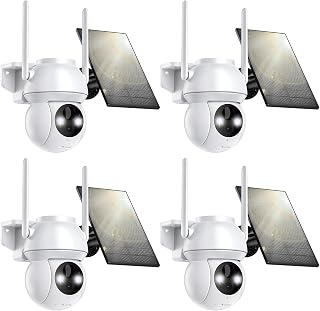 TOVDOR Solar Wireless Outdoor Security Camera 2K HD 360° View 4-Pack: Color Night Vision, Spotlight Siren, Motion Detection, 2-Way Audio