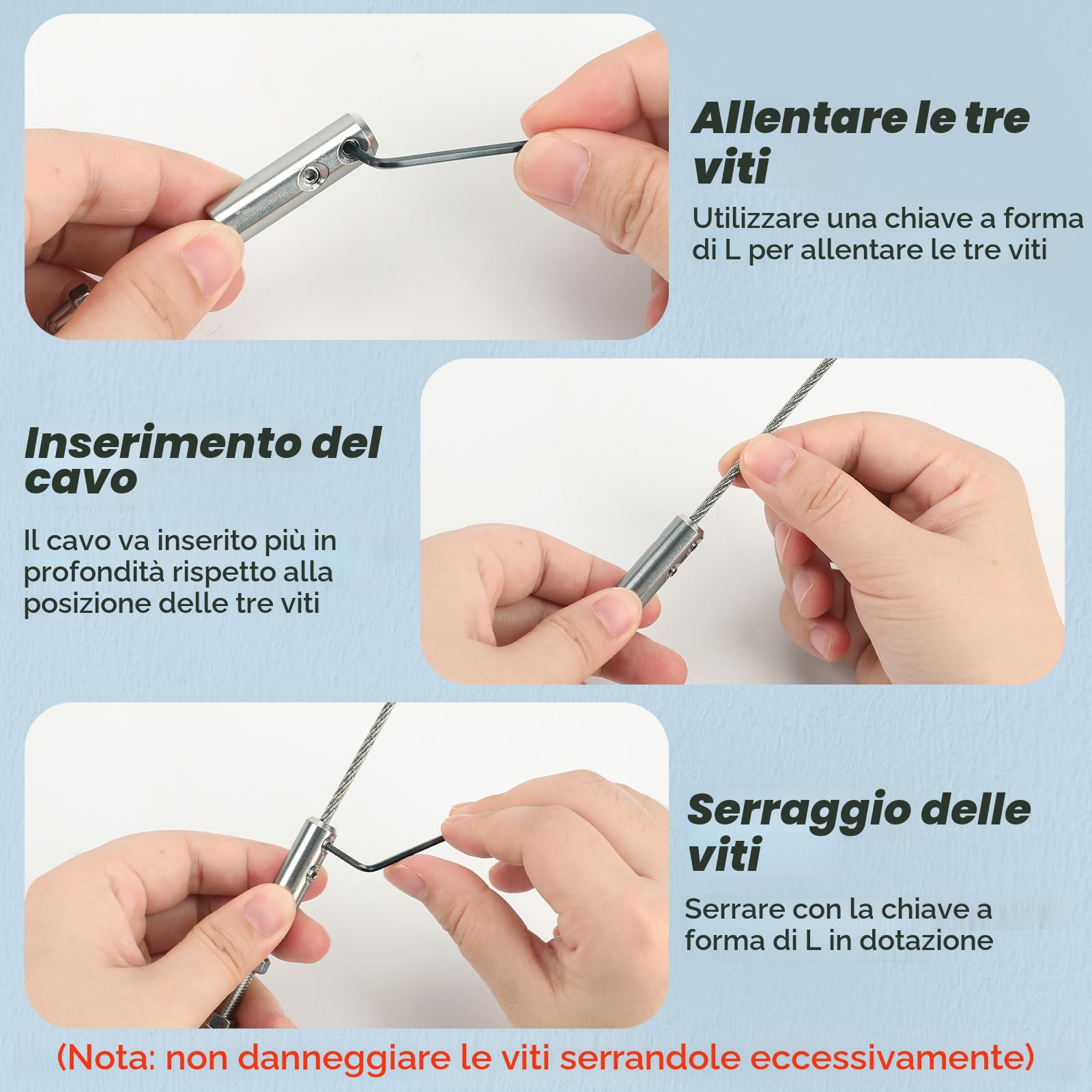 Terminale a vite per fune metallica, 4 mm, 12 pezzi, per fune metallica, in acciaio inox, per il fissaggio (12, 4mm)