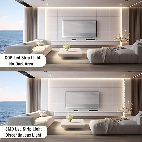 Miniatura 3 de Kit de tira de luz LED COB regulable con control remoto RF y fuente de alimentación UL12v, CRI 93+ flexible cortable 4000K tira de luz blanca