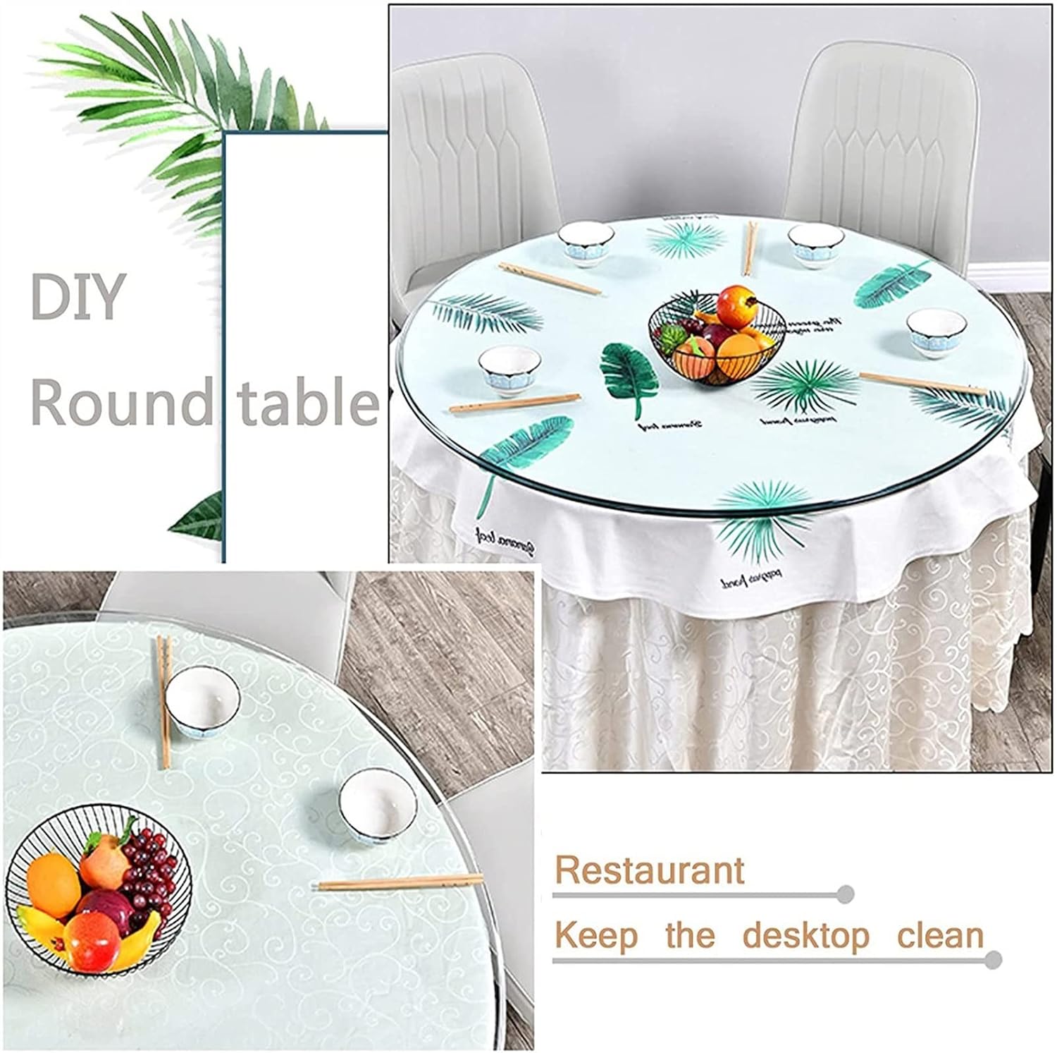 Round Glass Table Top 16inch 18inch 26inch 28inch 30inch 32inch, Duckbill Polished Edges, Tempered Glass-Clear, Non-Stick Oil, Strong Load-Bearing, Dining Table Round Glass Top