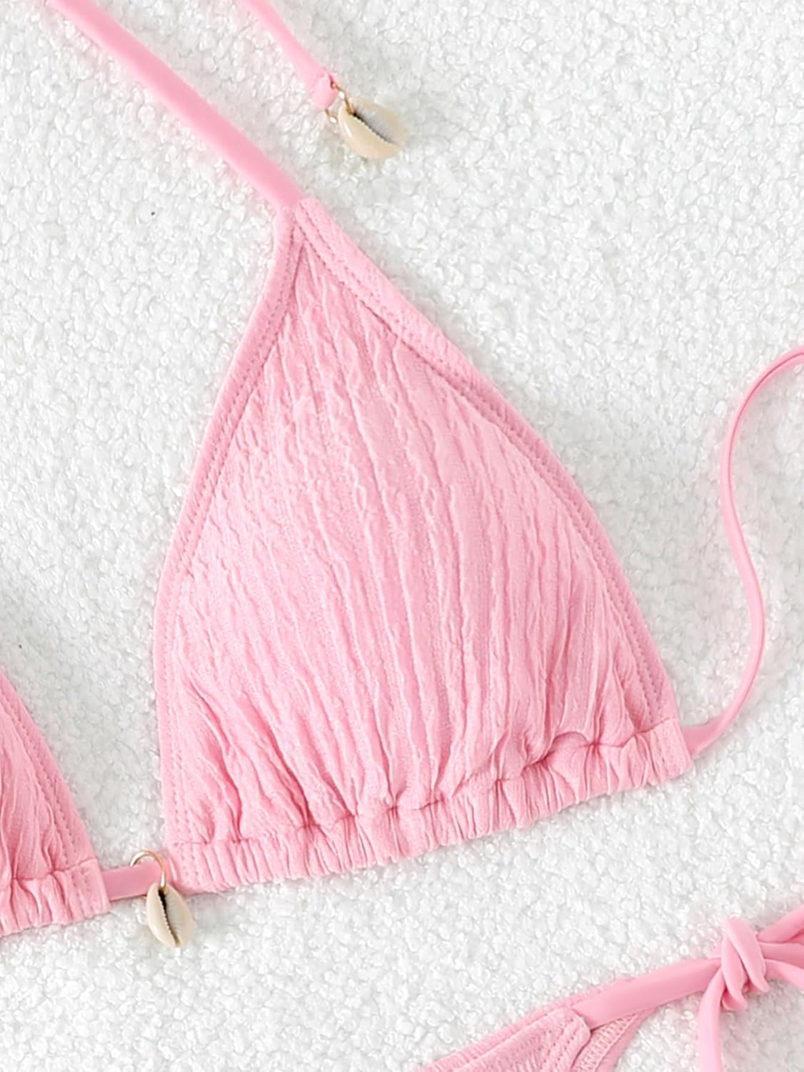 SEGT Women's Textured Bikini Sets 2 Piece Cute Shell Swimsuit High Cut Halter Triangle Bathing Suit Swimsuit - Image 6