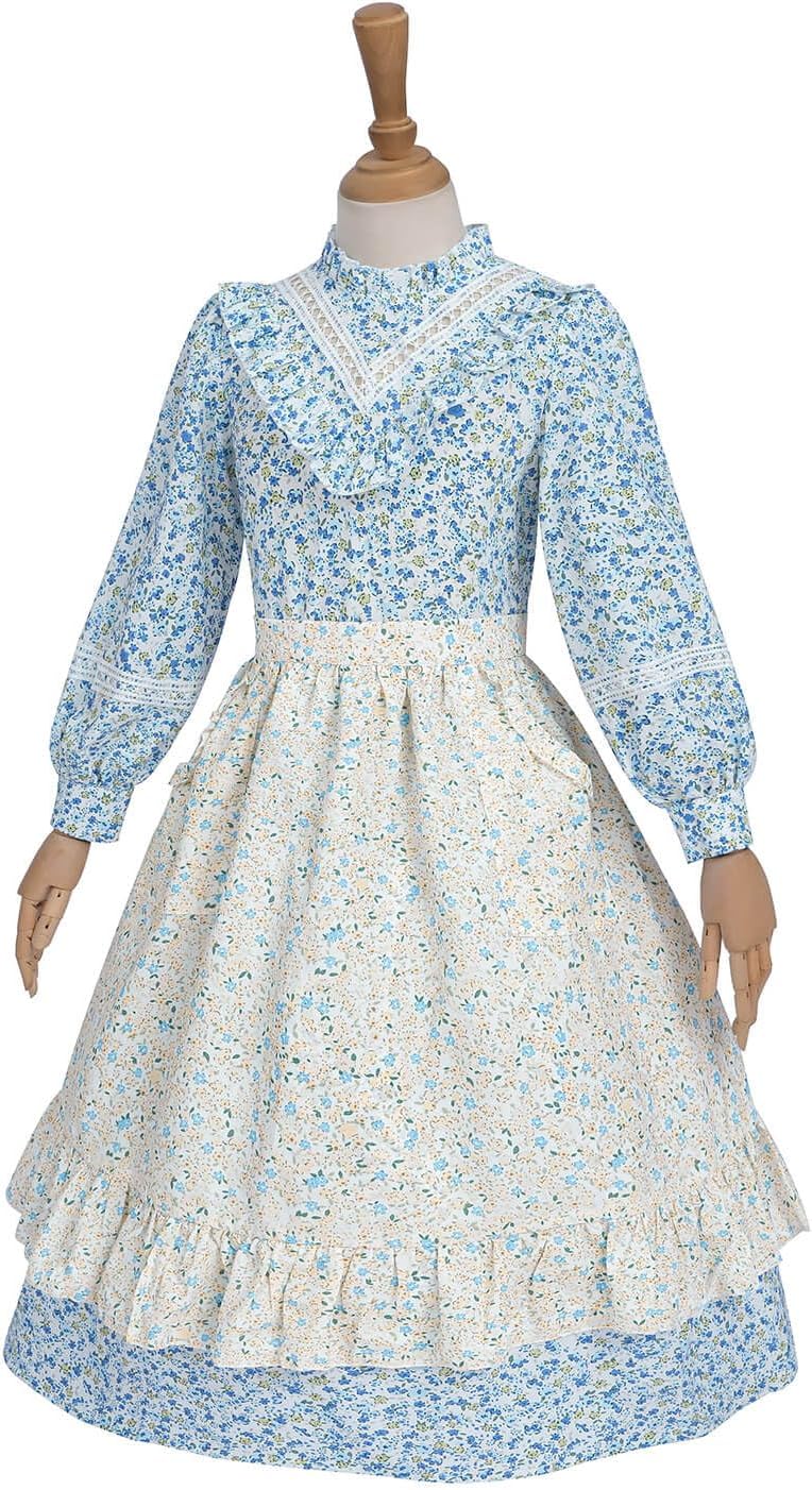 Nuoqi Pioneer Dresses for Girls Prairie Dress Long Colonial Costume 1800s Girls Victorian Dress
