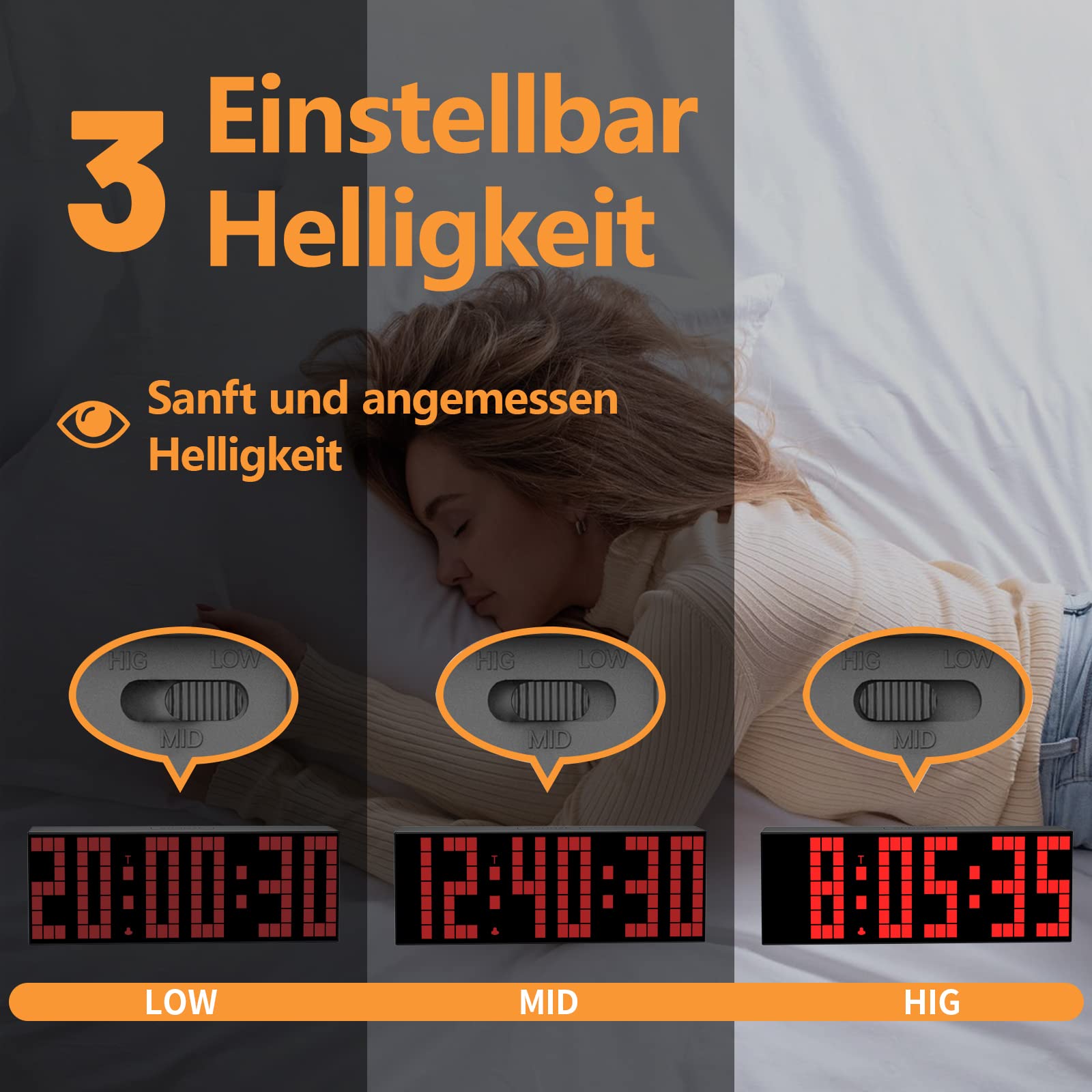 CHKOSDA Digitaler Wecker, Led-Uhr mit 2" Digital, 7 Farboptionen, einstellbare Helligkeit, Countdown-Uhr mit Fernbedienung, Kalender und Temperaturanzeige Tischuhr für Schlafzimmer