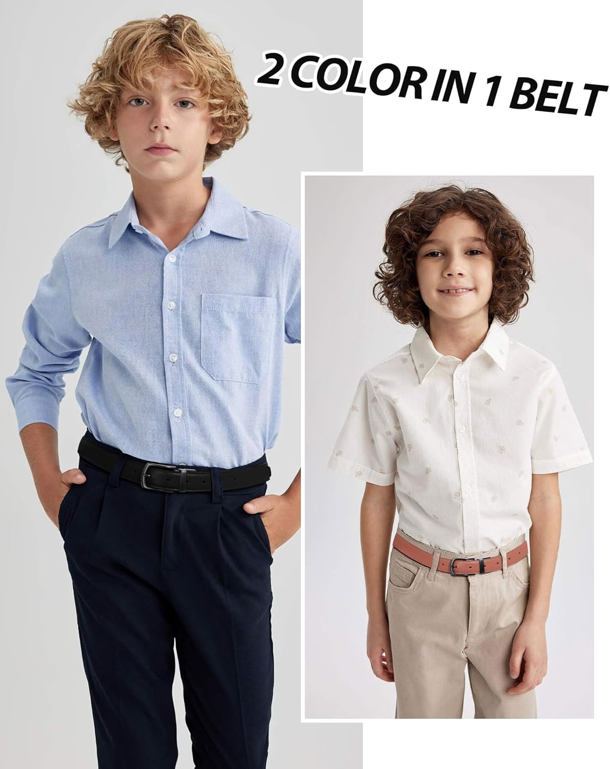 AWAYTR Kids Boys Reversible Belt for Dress Pants with Two Rotative Buckles - Image 7