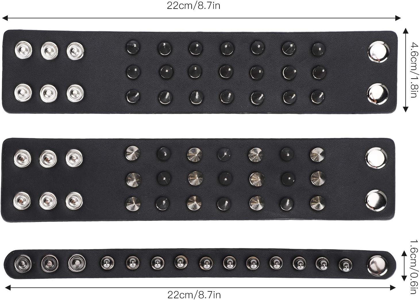 Garosa Leather Bracelet Punk Spike Rivet Cuff Black Wristband3pcs Punk Studded Bracelet Diy Accessories Diy Accessories - Image 3