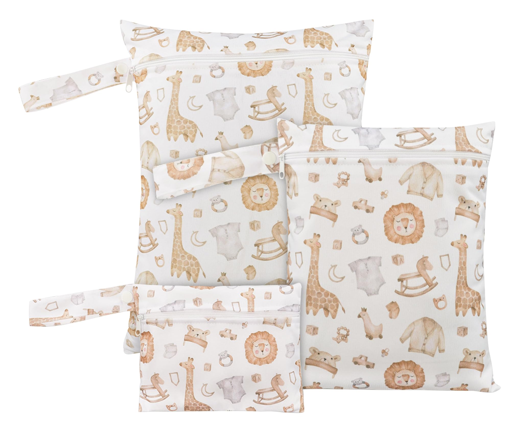 SEAUR 3 Pieces Wet Bag with Zip Wet Dry Bags Baby Wet Clothes Bag Swimming Wet Nappy Bag Waterproof Baby Washable Wet Bag White Giraffe