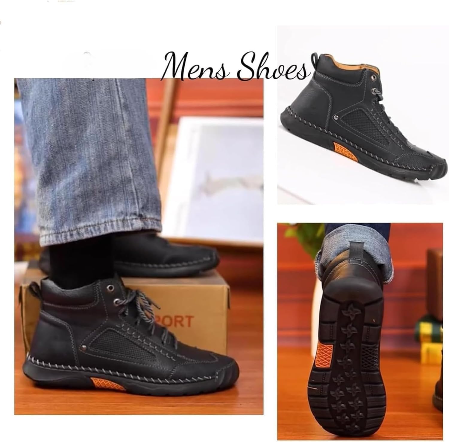 Men's Handmade Genuine Leather Orthopedic Comfortable Walking Boots Men's Comfortable Handmade Leather Boots – Waterproof, Arch Support, Spacious Toe Box Outdoor