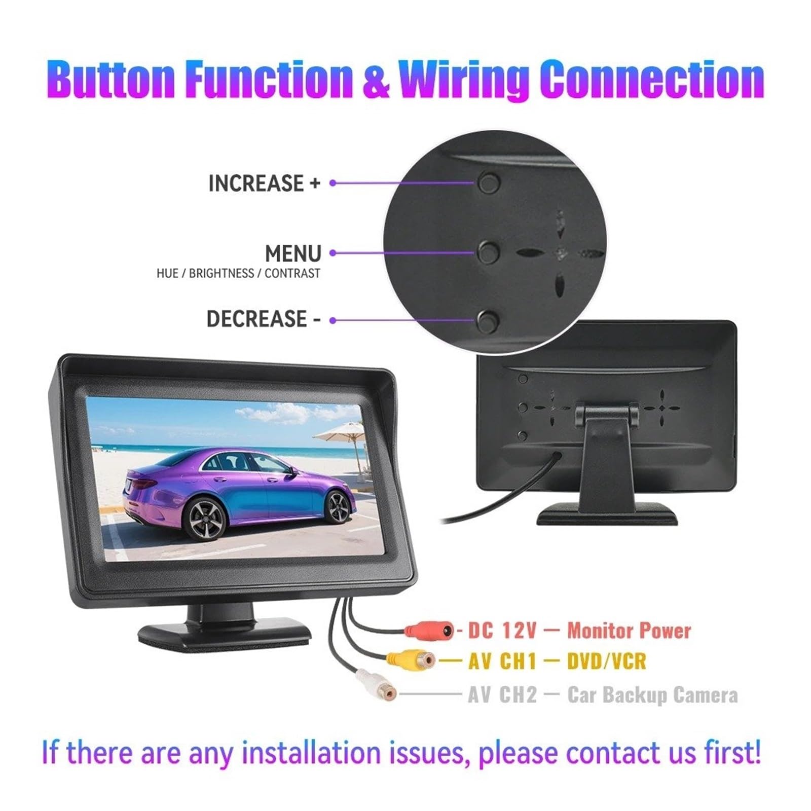 Cámara Visión Trasera Monitor para Estacionamiento Cámara Visión Trasera Visión Nocturna Impermeable Pantalla LCD TFT 4,3" para Marcha Atrás Cámara Trasera