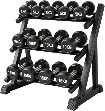 Dumbbell Rack 3-Tier Adjustable Dumbbell Rack Suitable for Dumbbells, Kettlebells, and Other Compact Weights Space-Saving Dumbbell Storage Rack - 1000LBS Capacity