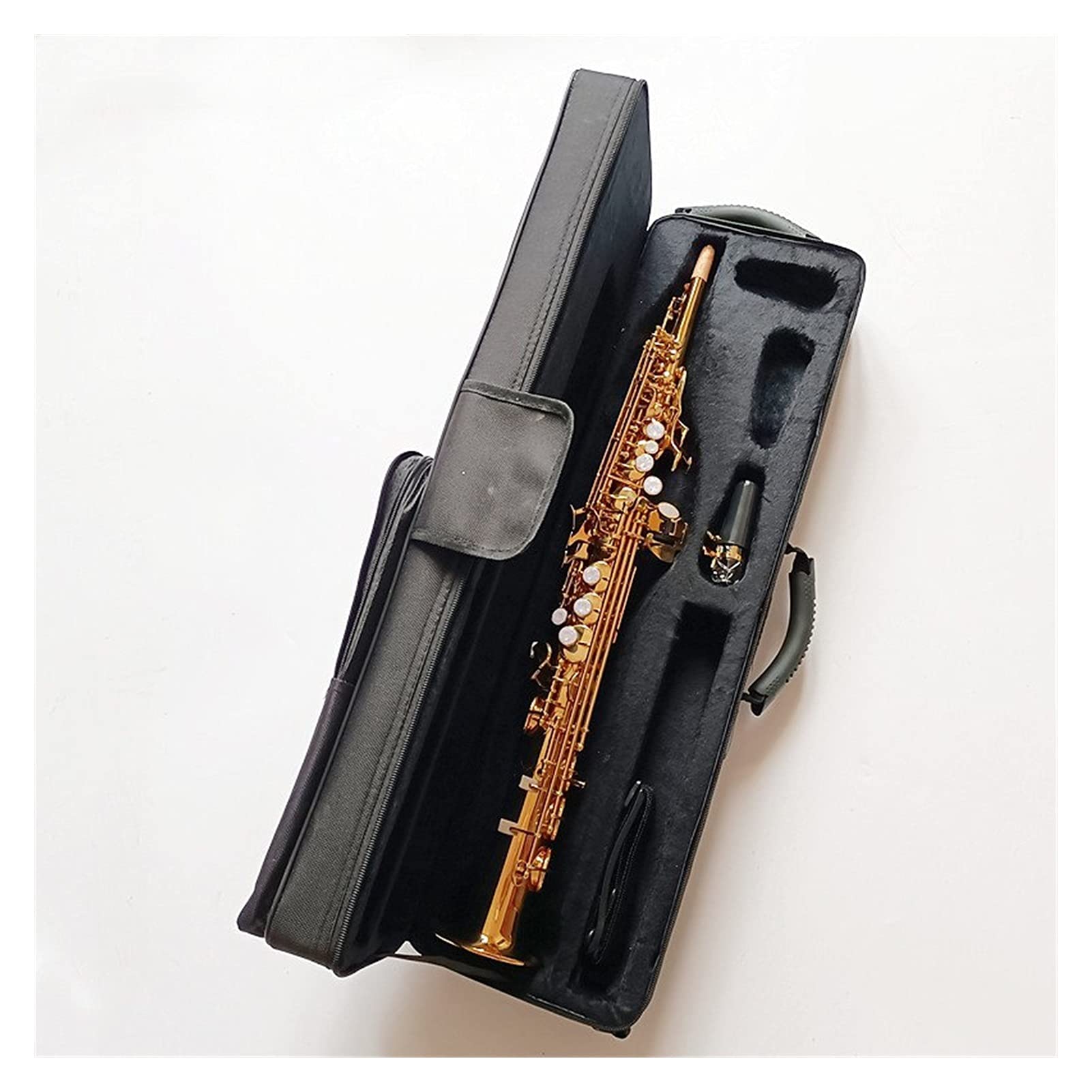Sax Principianti Kit Ottone Dritto Saxophone SIB SIB Piatto Sassofono Strumento A Fiato Naturale Shell Chiave Intagliare Pattern Strumento a fiato