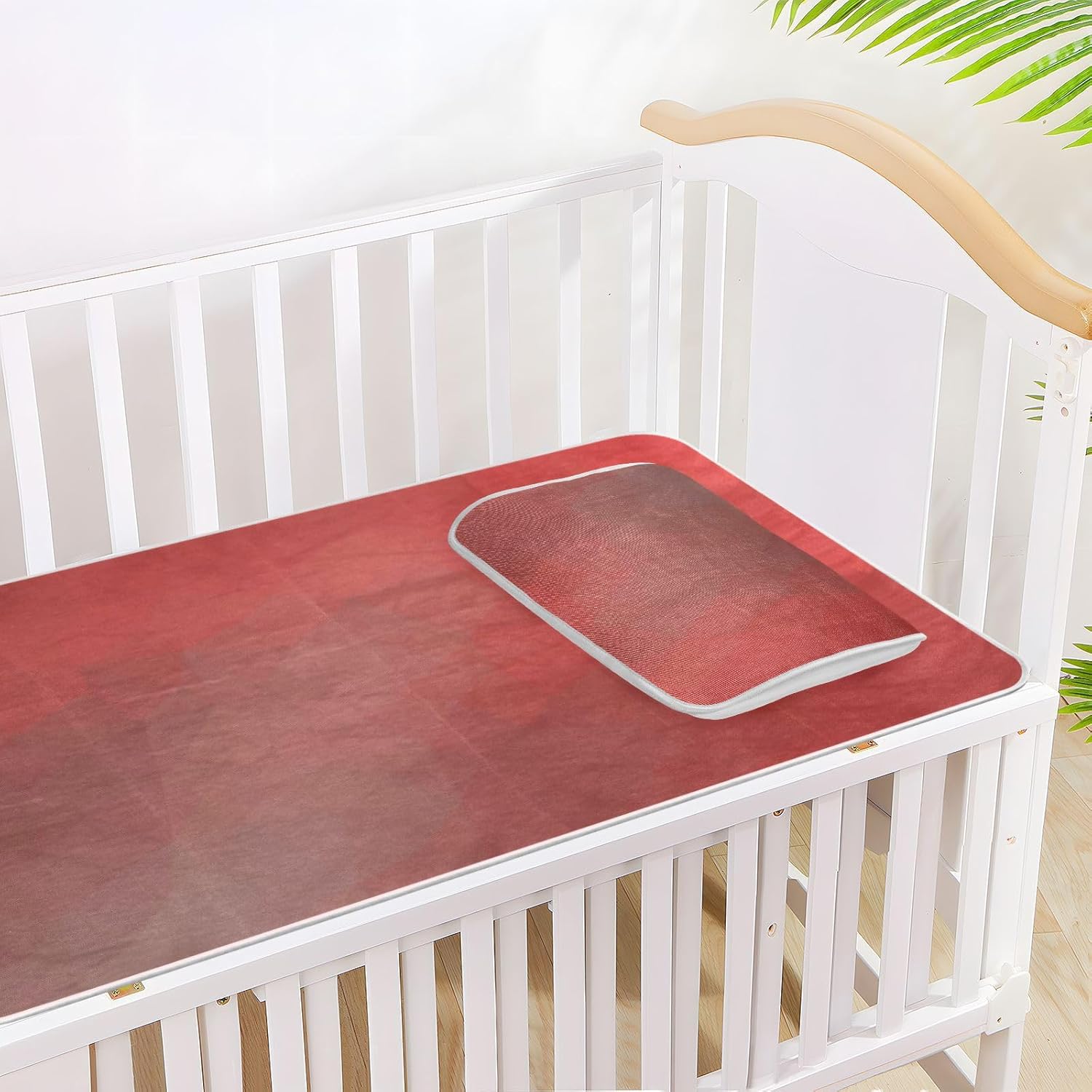 Red Gradient Cooling Baby Crib Mattress 28" x 52" Reusable Pads Washable for Baby&Toddler