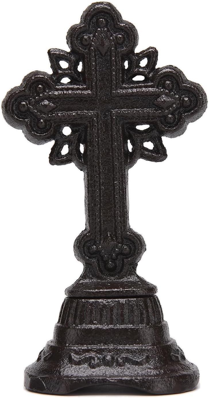 BRASSTAR Cast Iron Square Base Cross Decoration, 6.5in(H)