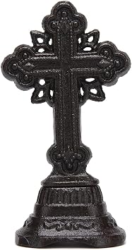 BRASSTAR Cast Iron Square Base Cross Decoration Rustic Antique Metal Cross Farmhouse Home Wall Hanging Decoration TQGJPT591