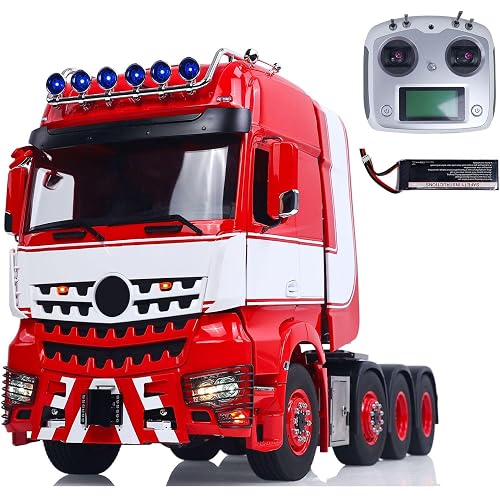 TOUCAN RC HOBBY Metal RC Tractor Truck 1/14 LESU RTR Remote Control Car Bucket Sound Light (White red)