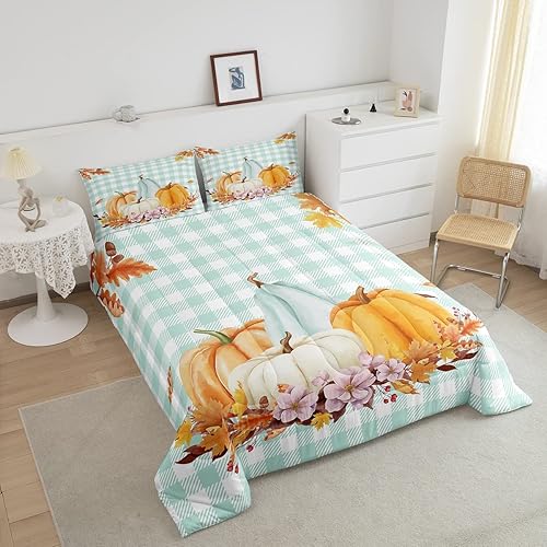 Miniatura 3 de Juego de ropa de cama de otoño tamaño Queen para niños, lindo edredón de calabaza para niños y niñas, regalo de Acción de Gracias, juegos de ropa de