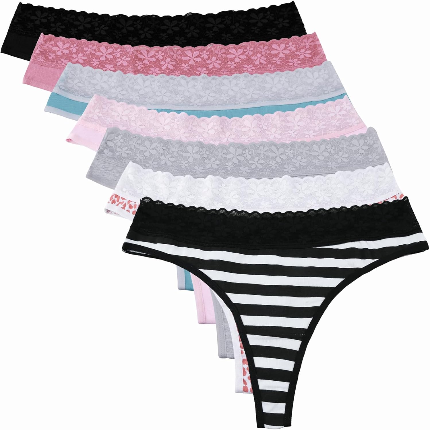 ADOVAKKER Women Cotton Thongs Underwear 7Pack Sexy Lace Seamless Comfortable Panties Multipack - Image 3