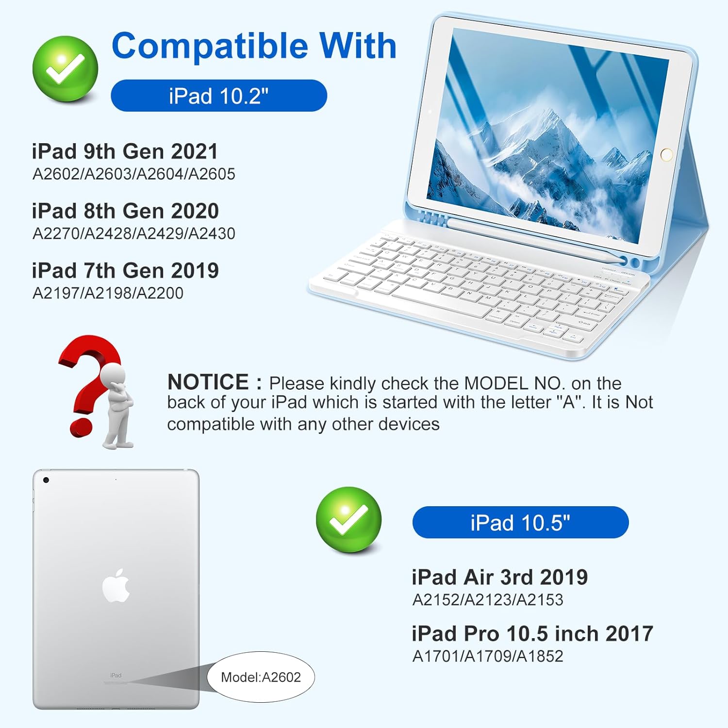 COO for iPad 9th Gen 2021 Case with Keyboard 10.2 inch, for iPad 8th Gen 2020/7th Gen 2019/Air 3/Pro 10.5 Keyboard Case, Detachable Wireless Bluetooth Keyboard with Pencil Holder for iPad 2021 9th - Image 2