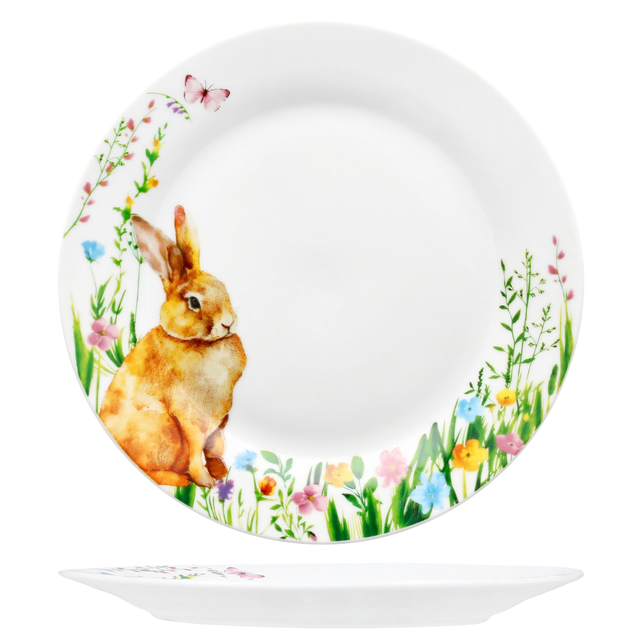 MamboCat Osterfreude Lot de 6 assiettes à gâteau I Diamètre 19,4 cm I Assiettes à petit-déjeuner en porcelaine printanier avec décor lapin de Pâques pour 6 personnes I Petites assiettes pour salade,