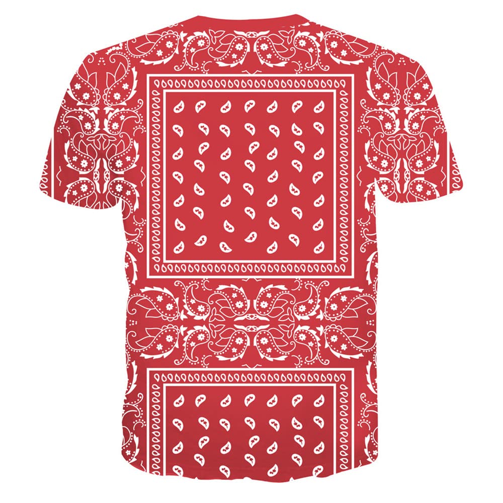 sexyliliforu Black Bandana Shirts for Men Women Blue Bandanas Print T-Shirts Red Hawaiian Summer Beach Shirts Tops Men's(Red Shirts,XXL)