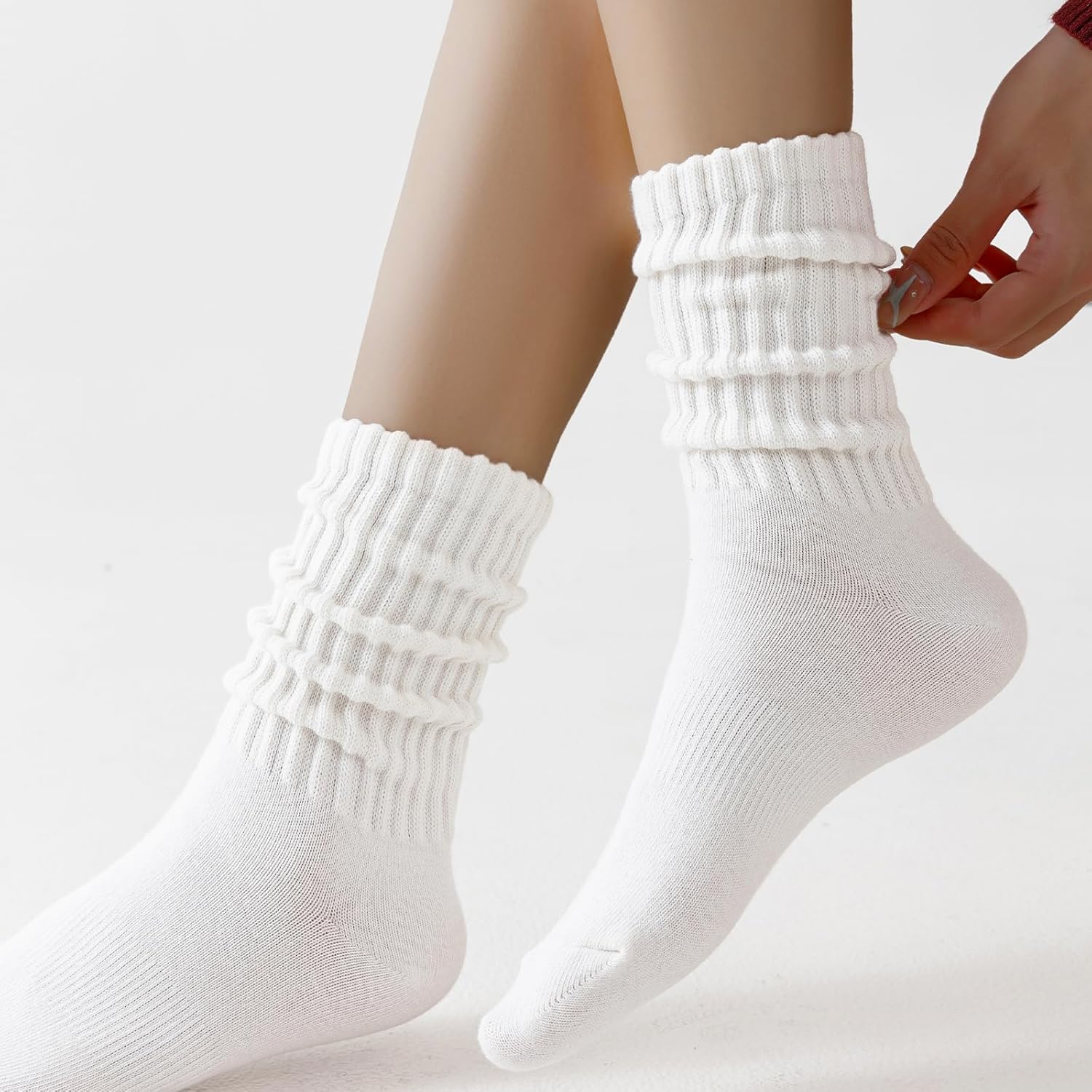 Women's 88% Cotton Mid-Calf Socks - Scrunch Socks, Non-Slip Y-Heel, Foldable Slouch Socks (Fits 5-11) All Season - Image 2