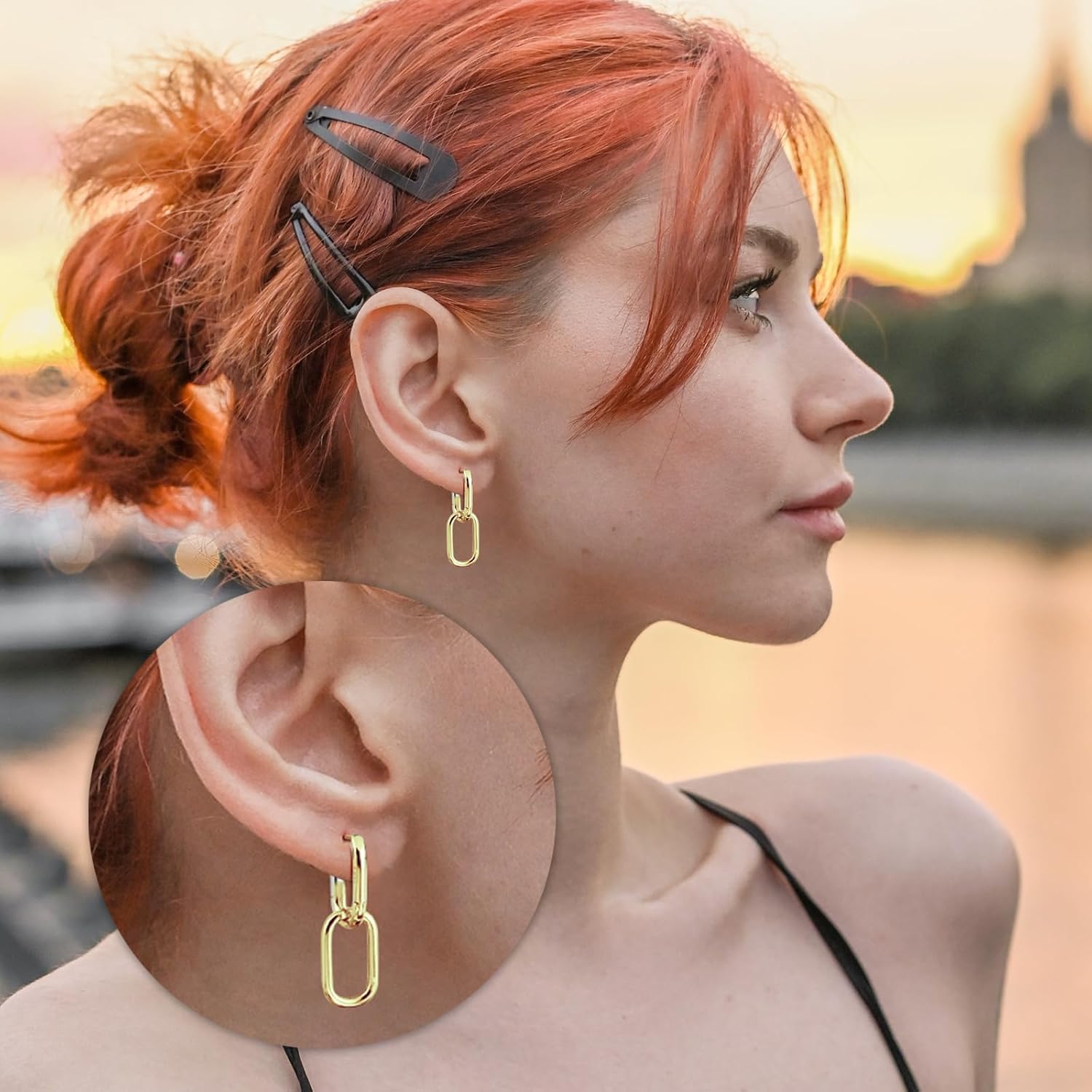 14K Gold Plated Trendy Huggie Hoop Earrings for Women–Hypoallergenic Dangle Drop Gold Silver Earrings with Statement Chunky Paperclip Link Chain Jewelry Design - Image 3