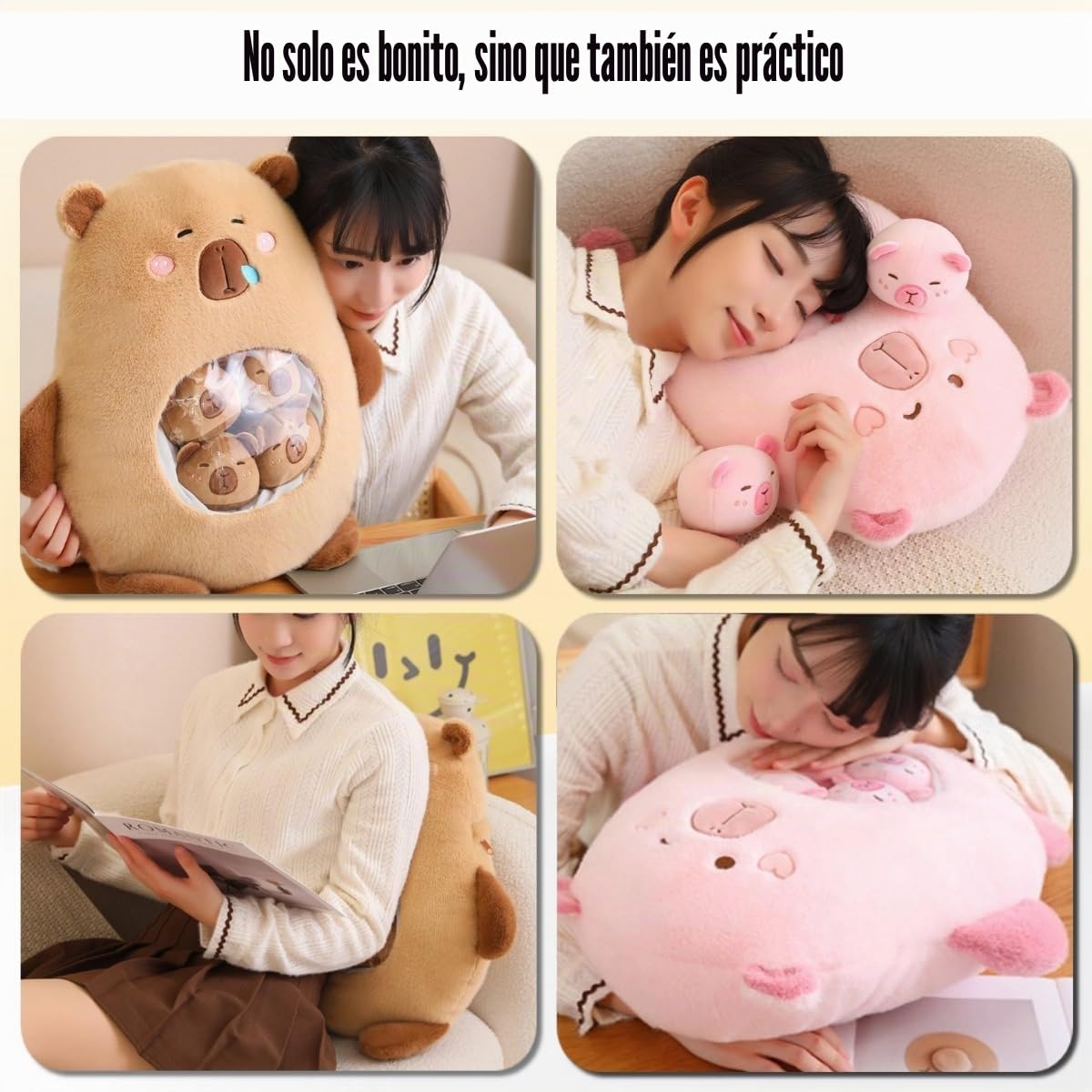 Kekeso Capybara Peluche Kawaii Capybara Peluche con 6 Bebés Lindos Bolsa de Capybara Peluches Almohada Juguetes de Peluche para Niñas Niños Regalos,Marrón