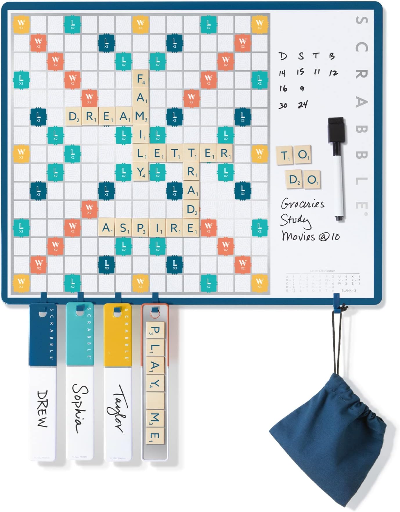 WS Game Company Scrabble 2-in-1 Message Board Edition, Wall-Mounted, Magnetic Wood Tiles, Dry-Erase Surface, Room Decor & Board Game for 2-4 Players, Ages 8+
