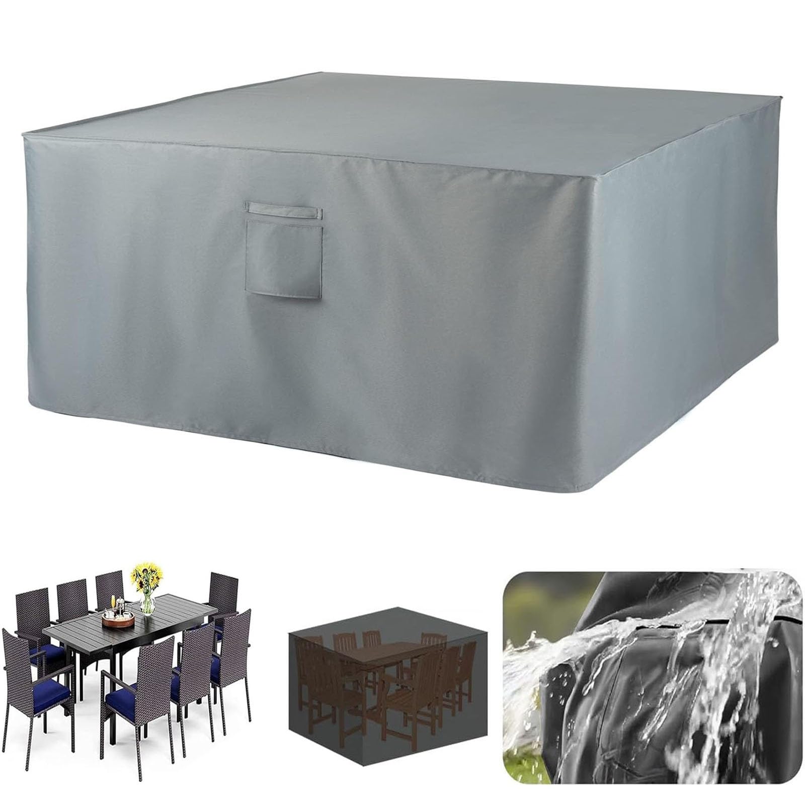 Schutzhülle für Gartenmöbel Gartentisch Abdeckplane 262 x 110 x 70 cm 420D, Staubfest, Reißfest, mit Belüftung Abdeckung für Gartenmöbel mit Wasserdicht Garten Abdeckung, Grau
