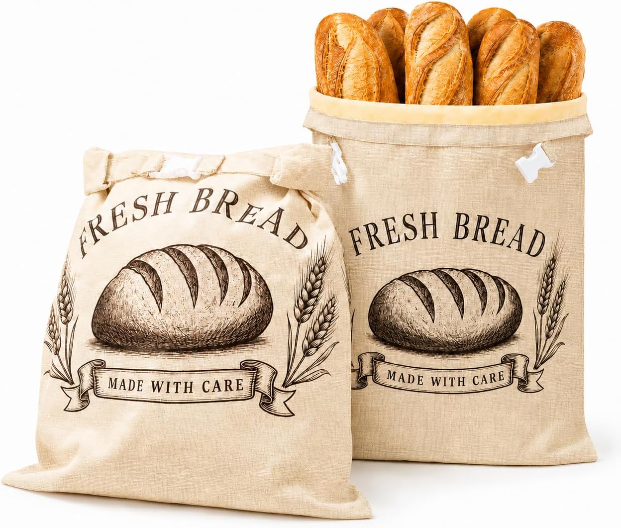 2 Pack Beeswax Bread Bags for Sourdough, Reusable Linen Bread Storage Bags