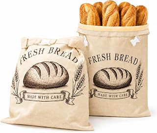 2 Pack Beeswax Bread Bags for Sourdough, Reusable Linen Bread Storage Bags | 17 x 12.6 Inch Waxed Cloth Bags with Buckle Closure, Freezer Safe, Keeps Bread Fresh