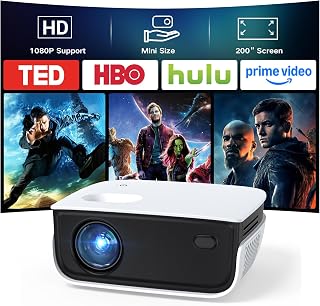 NICPOW Mini Projector 1080P Supported Portable Outdoor Movie Projector, 200" Display, HDMI USB Compatible with Phone PS5 TV Stick for Home Gaming