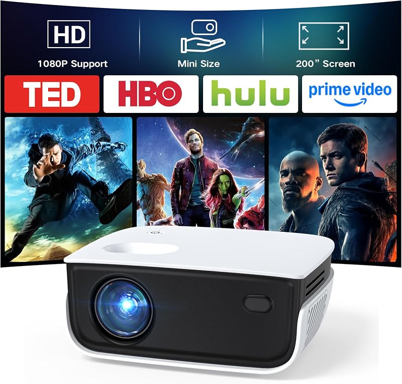 Mini Projector, NICPOW Upgrade Portable Outdoor Movie Projector, 1080P and 200" Supported Small Projector Compatible with TV Stick, Phone, PS5, HDMI, USB for Home, Bedroom, Gaming, Outdoor Use
