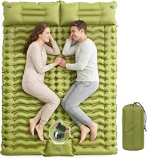 Isomatte Camping Doppelt,Ultraleichte Isomatte Aufblasbar mit Integriertem Kissen & Fußpumpe, Kompakte Camping Schlafmatte Wasserdicht für Trekking, Backpacking, Reisen und Zelt,Grün