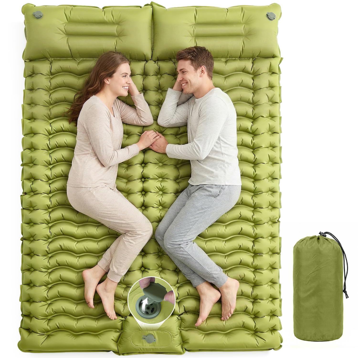 Rgaden Isomatte Camping Doppelt,Ultraleichte Isomatte Aufblasbar mit Integriertem Kissen & Fußpumpe, Kompakte Camping Schlafmatte Wasserdicht für Trekking, Backpacking, Reisen und Zelt