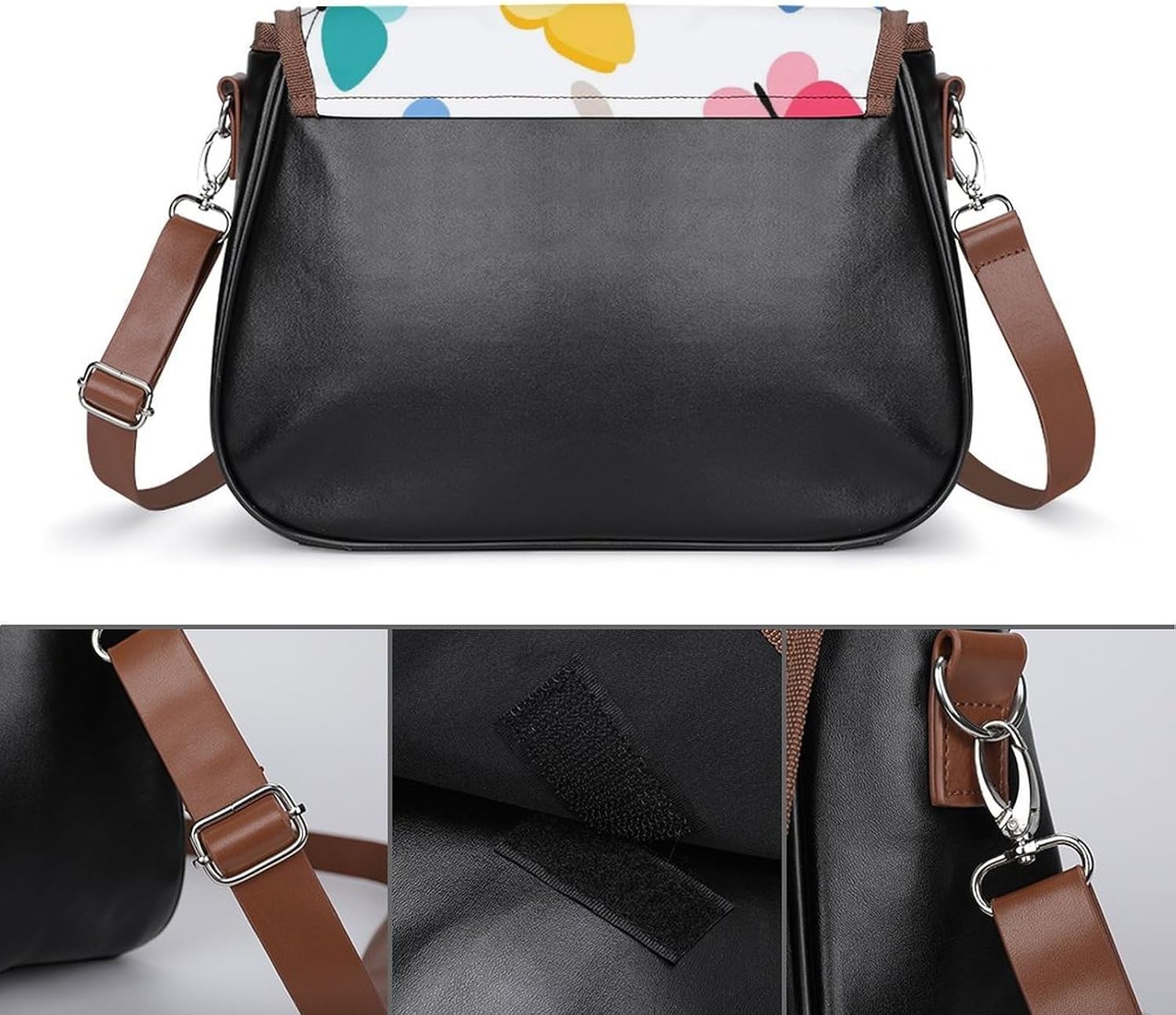 Cute ButterflyWomen's Faux Leather Crossbody Bag, Waterproof Wrinkle-Resistant Shoulder Bag with Detachable Strap, Large Capacity Casual Handbag, Fashion Daily Purse for Shopping Work Dating, Ideal Gi