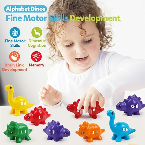 Miniatura 5 de Juguetes de aprendizaje del alfabeto, juego de letras a juego de dinosaurios ABC para niños pequeños con letras de doble cara, juguetes de
